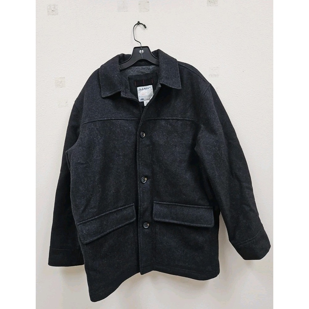 Old Navy Mens Wool Blend Pea Coat Black Quilted Lined Winter Jacket Medium